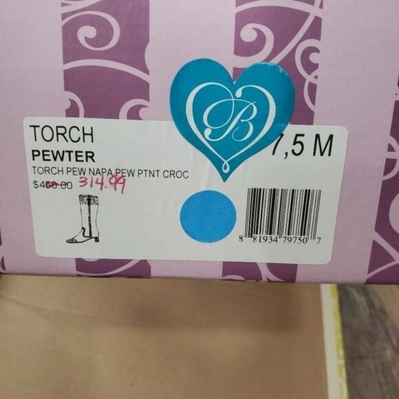 BRIGHTON TORCH PEWTER LEATHER CROC PATENT EMBOSSED TRIM ZIP BOOTS new 7.5 - Picture 9 of 10